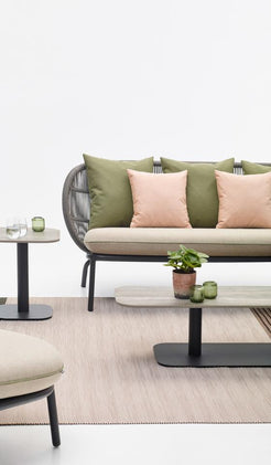 Kodo Sofa in Fossil Grey with Deco cushions in Blush and Olive Green