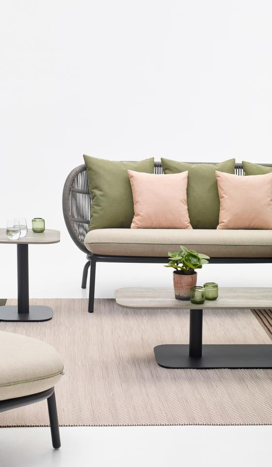 Kodo Sofa in Fossil Grey with Deco cushions in Blush and Olive Green