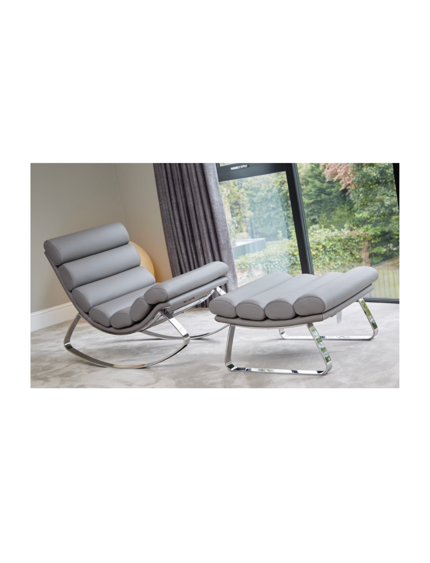Cierre Imbottiti Monet Luxury Leather Rocking Chair & Footstool