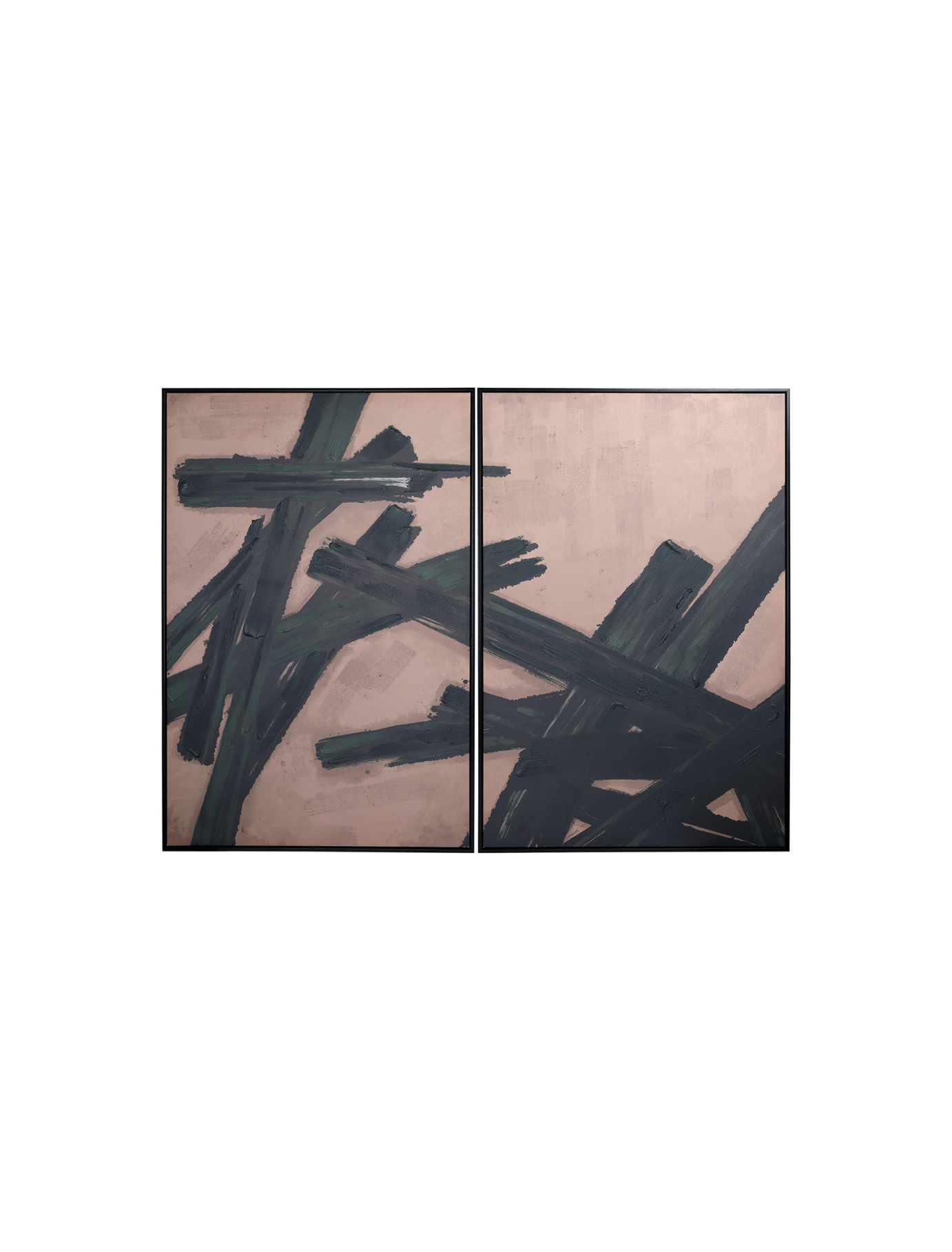 Abstract Brushstroke Canvas Pair in Taupe & Charcoal