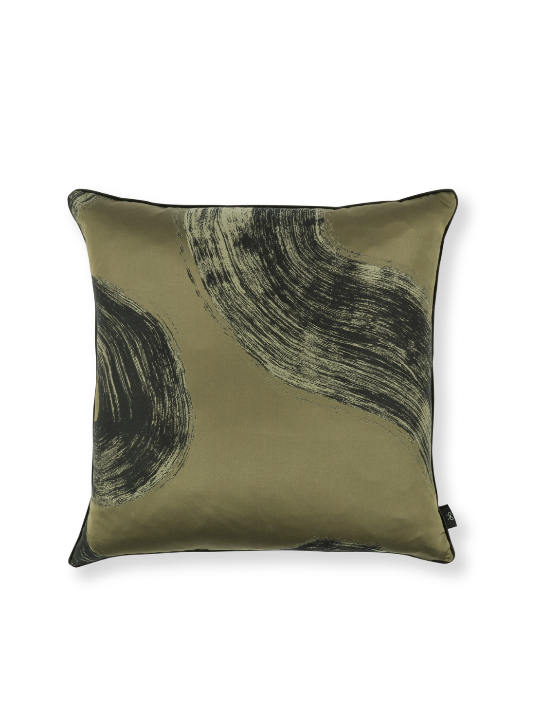 Decorative pillow with abstract black design on a green background